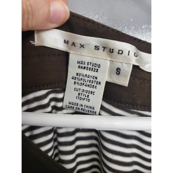 Max Studio Brown and Cream Striped Tank Ruffle Neck - Small - Picture 2 of 2